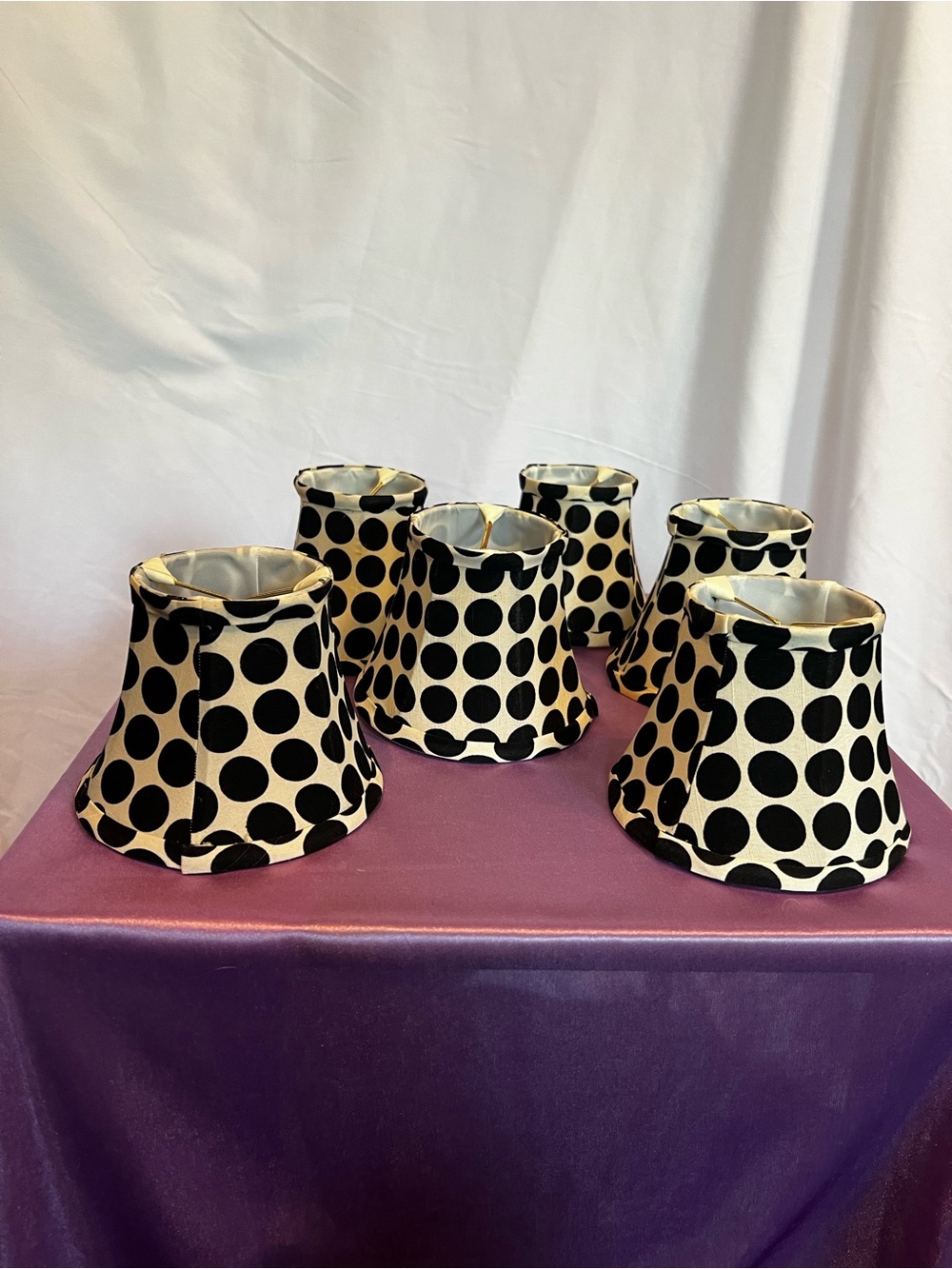 6 PC Clip On Polka Dot Black and Cream Mini Lampshade Set